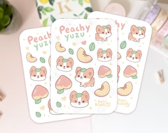 Peachy Corgi Sticker Sheet, Kawaii Corgi Stickers, Cute Peach Planner Stickers, Aesthetic Sticker Sheets