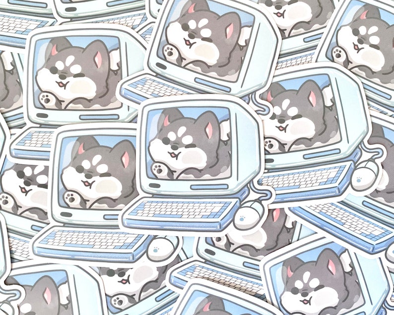 husky in a computer stickers blue pastel stickers