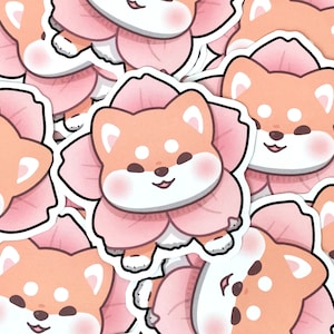 Adesivos Shiba Inu de flor de cerejeira, adesivos florais, adesivos fofos para cães