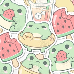 Cute Beach Frog Sticker Set