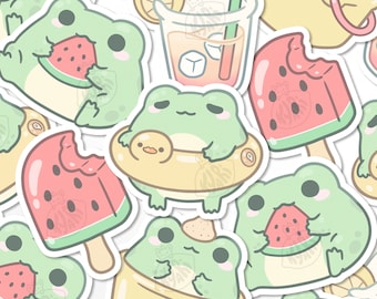 Cute Beach Frog Sticker Set