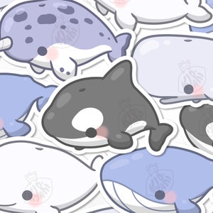 Cute Whale Stickers, Marine Life Stickers, Beluga, Blue Whale, Orca, Narwhal Sticker