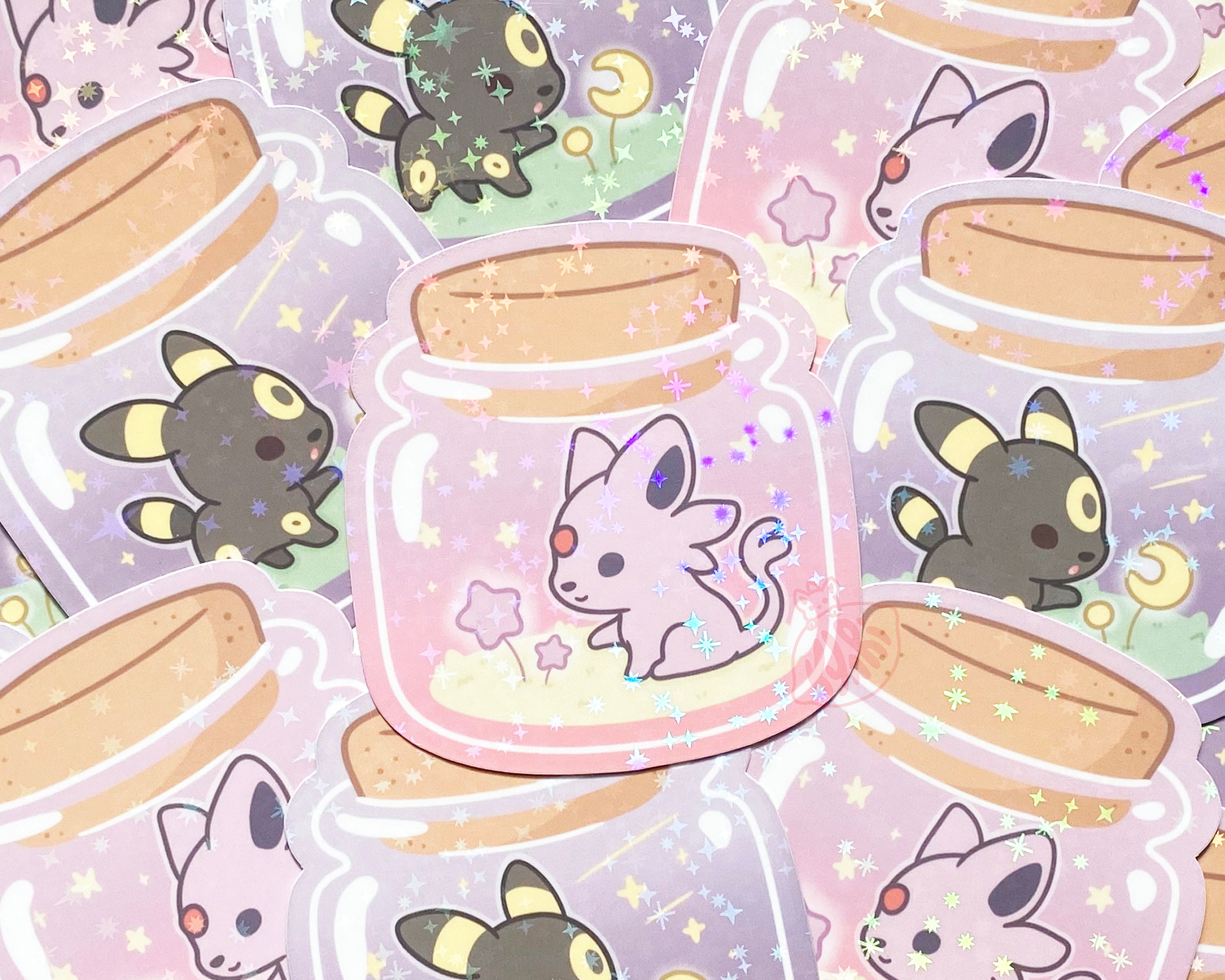 Poke animal shiny stickers, grass and psychic type