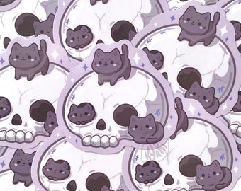 Skull Kitty Stickers, Cute Black Cat Sticker, Cute Halloween Sticker