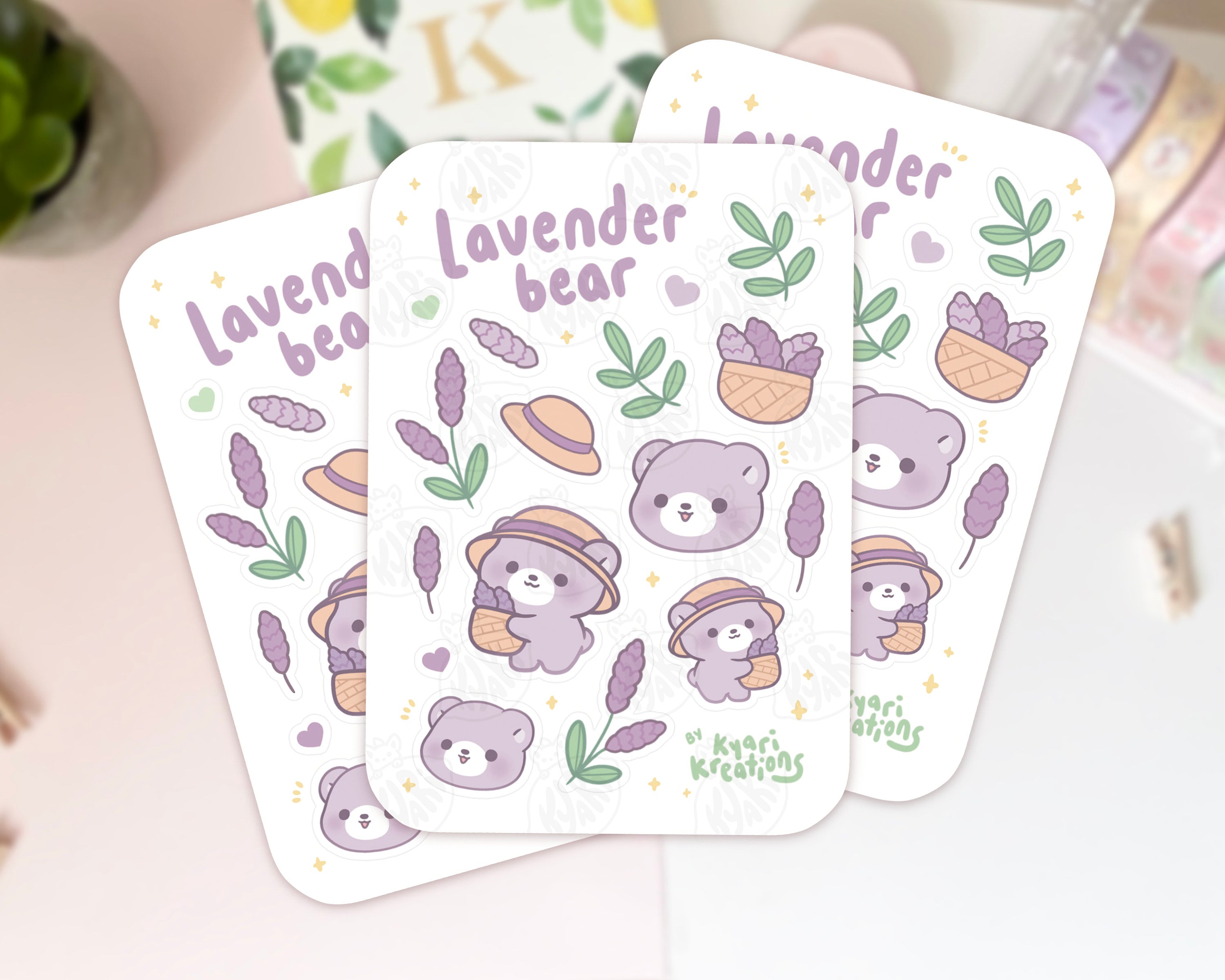 Lavender Bear Sticker Sheet, Kawaii Plant Stickers, Cute Planner Stickers,  Cottagecore Bullet Journal Stickers