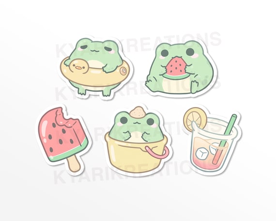 Cute Beach Frog Sticker Set