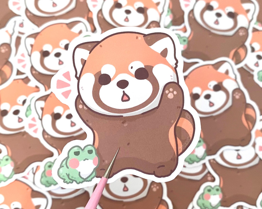 Cute Red Panda Sticker Red Panda and Frog Stickers Frog Etsy