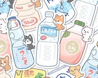 Cute Dog Drink Stickers, Kawaii Food Stickers, Waterproof Vinyl Stickers