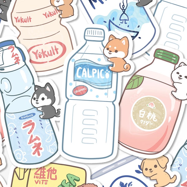 Cute Dog Drink Stickers, Kawaii Food Stickers, Waterproof Vinyl Stickers