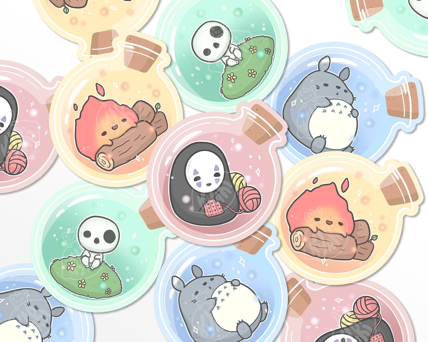 Ghibli In A Jar Stickers, Laminated Vinyl Stickers - Totoro, No Face,…