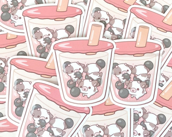The cute pink strawberry bubble drink - Drink - Sticker