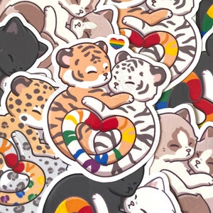 Cute PRIDE Kitty Stickers, LGBTQ+ Cat Stickers, Ragdoll, Black Cat, Leopard, Tiger Stickers