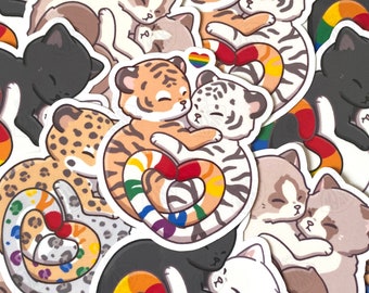 Cute PRIDE Kitty Stickers, LGBTQ+ Cat Stickers, Ragdoll, Black Cat, Leopard, Tiger Stickers