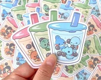 Poké Bubble Tea Stickers, Cute Anime Boba Tea Sticker, Kawaii Food Vinyl Stickers, Gen 1-3 Starters