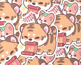 Tiger and Corgi Stickers, Lunar New Year Sticker, Waterproof Vinyl Sticker