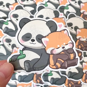 Adesivos de amor de panda fofo, adesivo de panda vermelho, amigos aconchegados
