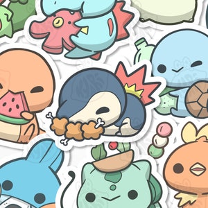 Cute Poké Picnic Stickers, Kanto Starter Stickers, Cute Food Stickers, Gen 1-3 Starter Stickers
