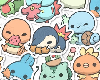 Cute Poké Picnic Stickers, Kanto Starter Stickers, Cute Food Stickers, Gen 1-3 Starter Stickers