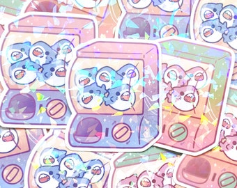 Cute Shark Gachapon Holographic Stickers, Shark Vending Machine Sticker