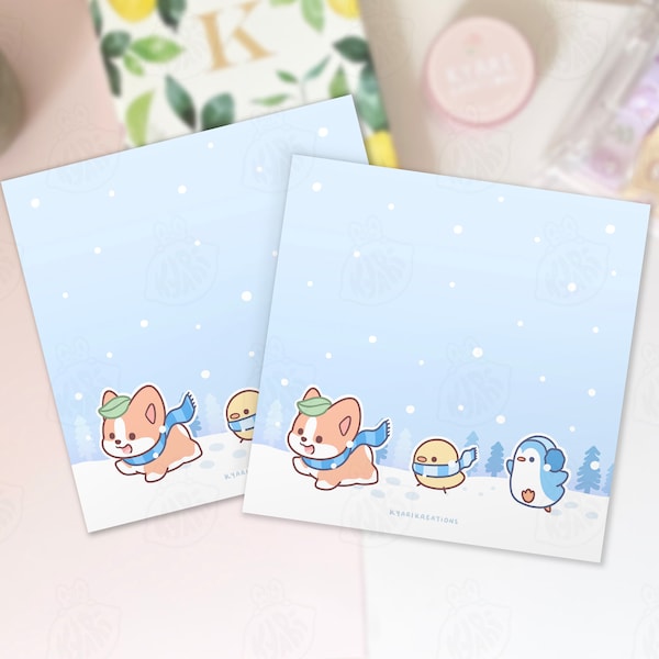 Winter Corgi and Friends Memo Pad, Cute Snowy Day Memo Pads