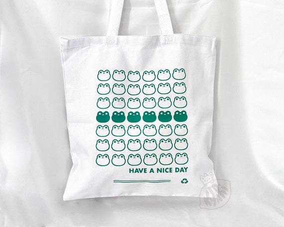 Have A Nice Day Froggy Tote Bag, Cute Frog Tote Bag, Reusable Shopping Bag, Eco Friendly Bag