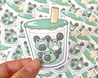 Cute Froggy Bubble Tea Sticker, Boba Frog Stickers, Waterproof Vinyl Sticker