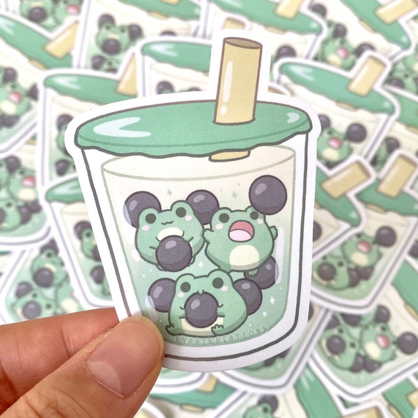 Cute Froggy Bubble Tea Sticker, Boba Frog Stickers, Waterproof Vinyl Sticker