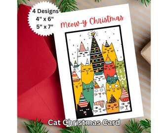 Cat Christmas Card Blank Cute Cat Holiday Card Kitty Holiday Card Kitty Christmas Card Funny Cat Christmas Card Cat Lovers Christmas Card