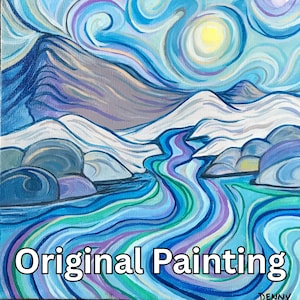 Blue Mountain Landscape Painting Home Decor Wall Hanging Original Art Acrylic Painting For Home Decor Landscape Art For Sale