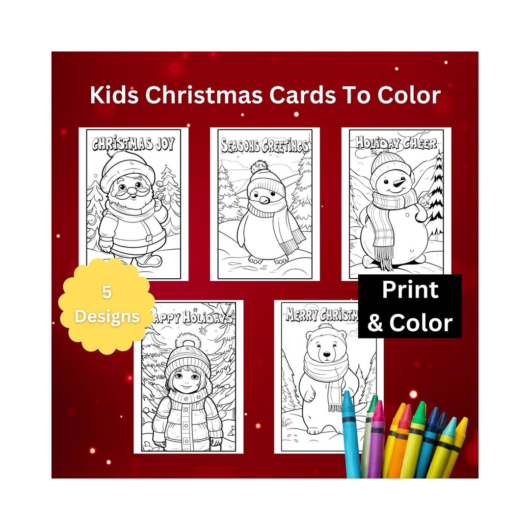 Kids Christmas Coloring Cards Childrens Coloring Craft for Christmas ...
