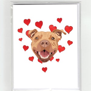 Pit Bull Dog & Hearts Karta okolicznościowa, Koty Śmieszne Psy Akwarela Ilustracja Rysunek Oryginalna Słodka Miłość Walentynkowa
