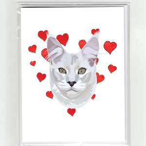 Witte Maine Coon Kat & Harten Wenskaart, Katten Grappige Honden Aquarel Illustratie Tekening Originele Leuke Liefde Valentijn