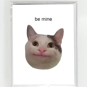 Gato Sonriente Meme Amor San Valentín Día Tarjeta de Felicitación, Gatos Perros Divertidos Acuarela Ilustración Dibujo Original Lindo Amor San Valentín