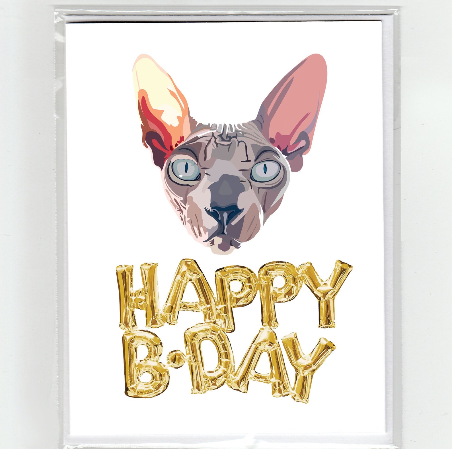 Sphynx Cat and Gold Balloons Happy Birthday Greeting Card - Etsy