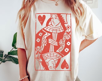 Queen of Hearts T Shirt, Love, Trendy, Oversized, Valentines Day Gift For Her, Gifts, Vintage Distressed Aesthetic, Womens Clothing