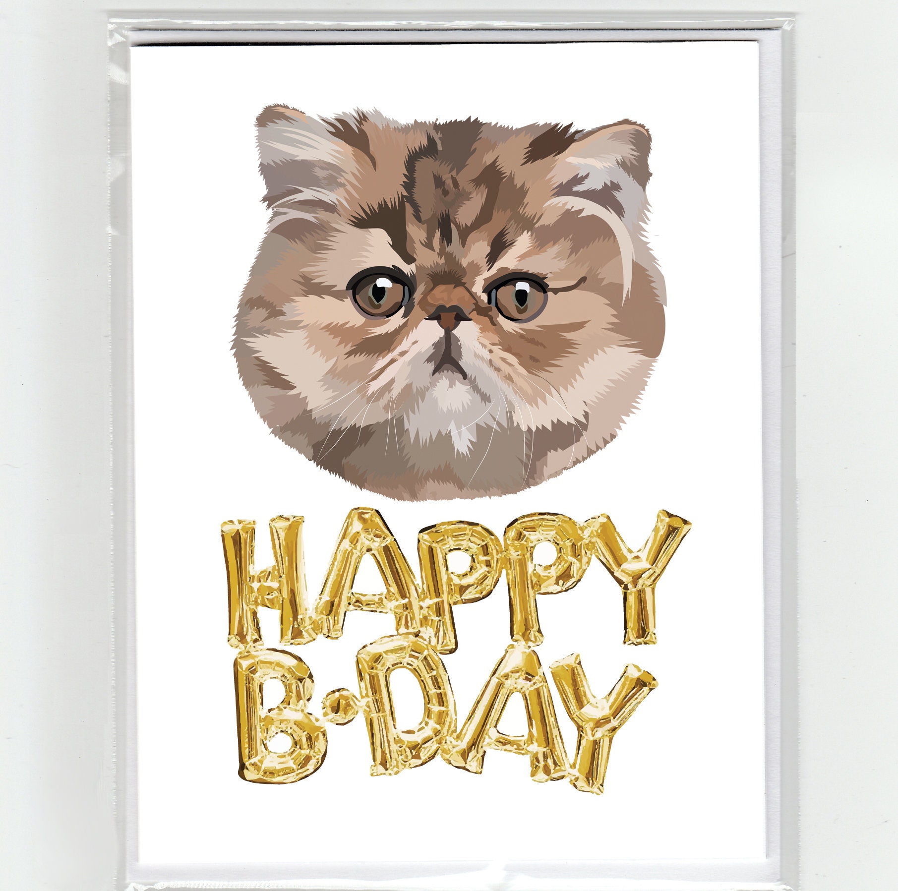 Chat Persan Ballons Dor Carte De Voeux Joyeux Anniversaire Etsy France