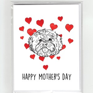 Shih Tzu Hond Happy Moederdag Wenskaart Aquarel Tekening Harten Schattige Kunst Illustratie