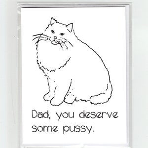 Bad Kitty feliz día del padre tarjeta de felicitación, divertido lindo dibujo línea arte simple lindo