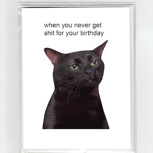 Biglietto d'auguri per meme gatto zonato fuori, virale, scherzo divertente, sciocco, eccentrico, giocoso, distanziato