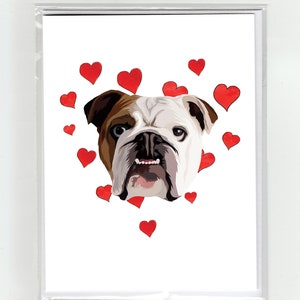Englische Bulldogge & Herzen Grußkarte, Katzen Lustige Hunde Aquarell Illustration Zeichnung Original Süße Liebe Valentinstag