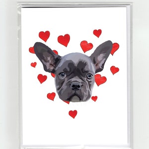 Franse & Harten Wenskaart, Katten Grappige Honden Aquarel Illustratie Tekening Originele Leuke Liefde Valentijn