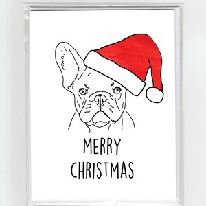 Französische Bulldogge Zeichnung Hund Frohe Weihnachten Grußkarte Hunde Lustig Niedlich, Illustration Weihnachtsmann Hut Frenchie