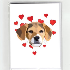Beagle Hond & Harten Wenskaart, Katten Grappige Honden Aquarel Illustratie Tekening Originele Cute Love Valentine