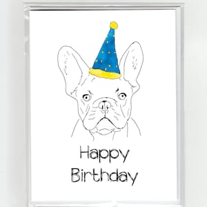 Französische Bulldogge Hund Zeichnung alles Gute zum Geburtstag Aquarell Grußkarte, süße lustige Illustration