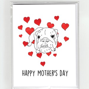 Engels Bulldog Happy Mother's Day Wenskaart Tekening Water Kleur Stijl Harten