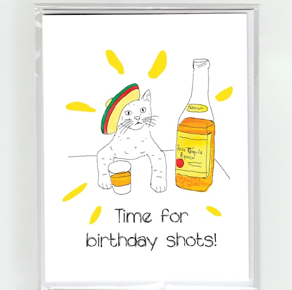 Tequila Cat Happy Birthday Greeting Card Etsy