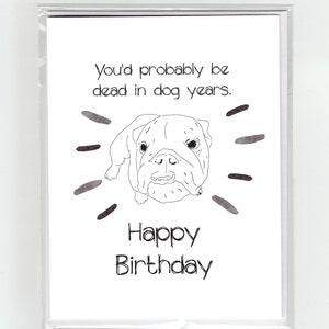 Anglais Bulldog Dessin Carte de voeux joyeux anniversaire, Cute Funny Illustration Fun Joke
