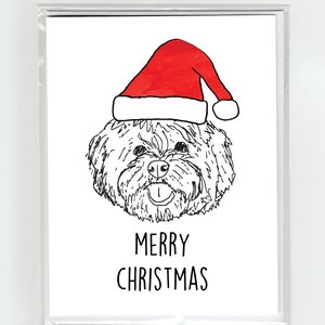Dessin Aquarelle carte de voeux joyeux Noël, de chien de Shih Tzu chiens animaux Art mignon