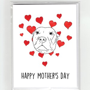 Pit Bull Hond Tekening Happy Mother's Day Wenskaart Aquarel Illustratie Tekening Harten Schattig