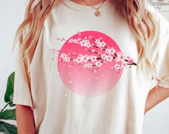 Cherry Blossom Sunset T Shirt, Cherry Blossoms, Sakura Flowers, Trendy, Cute Illustration, Kawaii, Japanese, Chinese, Asian